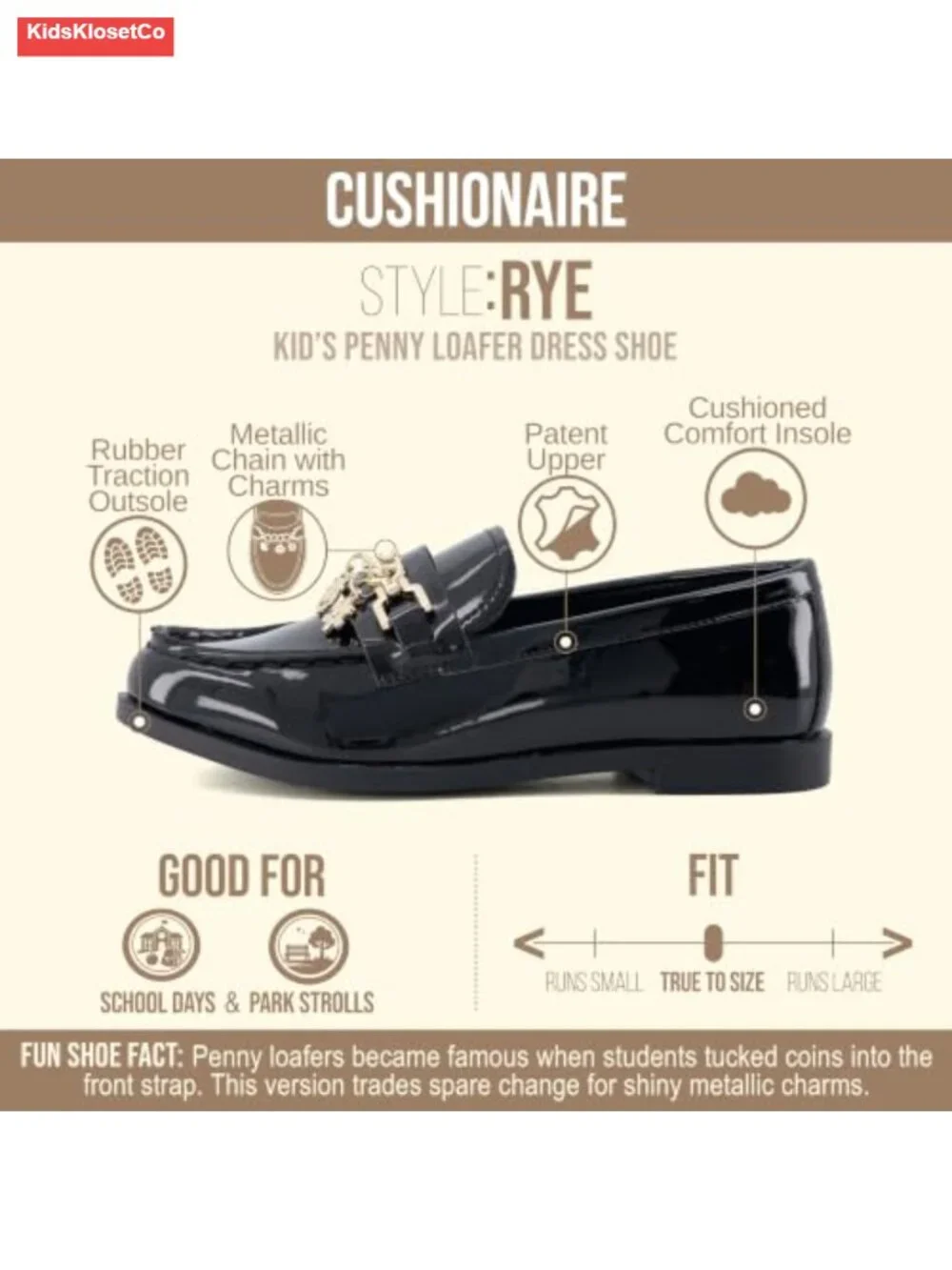 Kids Slip On Penny Loafers Faux Leather Charm Chain Dress Shoes